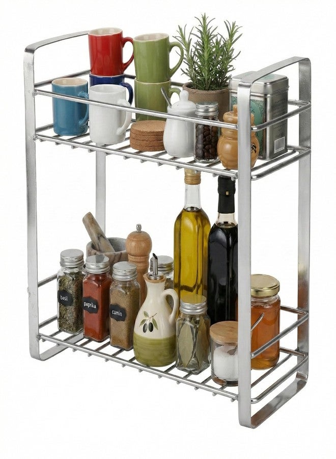 TechSrmaji 2 Tier Stainless Steel Kitchen Rack | Multipurpose Storage Shelf for Kitchen & Bathroom | Rust Proof Dish Rack, Spice Organizer, Bathroom Shelf (Silver) - Image 1
